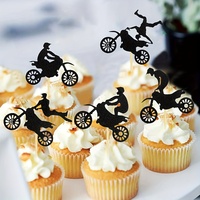 Décoration de gâteau d'anniversaire pour garçon sur le thème du motocyclisme noir, avec figurine de moto tout-terrain et thème sportif tout-terrain