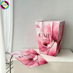Sac en papier trapézoïdal imprimé sur mesure pour fleuriste, sac cadeau pour bouquet, sac en papier pour emballage de fleurs - Product Image 2