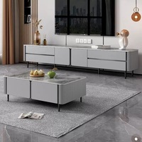 Ensemble de meubles flottants de luxe moderne en bois et marbre pour salon et chambre : Meuble TV et table basse – Dernière conception