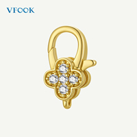 VFOOK Findings – Connecteur de collier DIY en zircon cubique de luxe de grade 5A en forme de fleur, fermoir de bijoux en or véritable 18 carats pour femme, vente en gros