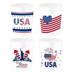 USA Flag Themed Plastic Cups Red White Blue 4th of July Party Supplies Digital Printed Reusable Drinkware - Product Image 3