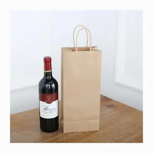 Wholesale Custom Logo Printed Wine Bottle Brown Kraft Paper Bag With Handle