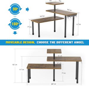 Organisateur de comptoir en bois à trois niveaux, étagère d'angle mobile, étagère à épices pour salon, pour zone café, évier, table de coiffeuse, non pliable - Product Image 2