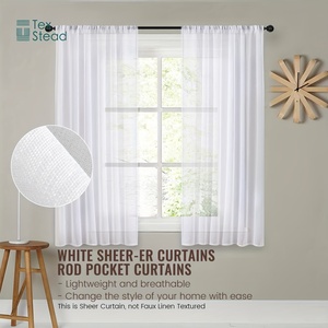 2 Pcs/Set Rideaux de cuisine semi-transparents en lin texturé Rideaux de café à étages Boho Farmhouse Rideaux courts <span class=keywords><strong>pour</strong></span> <span class=keywords><strong>chambre</strong></span> à coucher salon - Product Image 2
