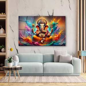 Affiche murale <span class=keywords><strong>indienne</strong></span> de haute qualité avec peinture sur verre représentant le dieu hindou Ganesha et l'éléphant, décoration religieuse pour la maison - Product Image 4