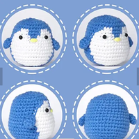 Kit de bricolage pour débutants pour enfants ou amis, comprenant un sac à poupée au crochet, du fil, un crochet, des accessoires, un pingouin en peluche en coton