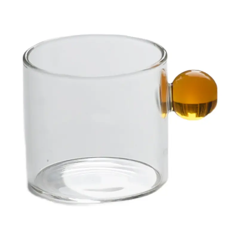Nueva llegada 100ML taza de té de cristal lindo Espresso café leche vasos de chupito con mango de bola de color