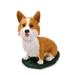 Shunxu Handmade Toy Resin Bobble Head Corgi Dog Figurines for Car Dashboard Decor