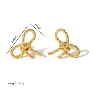 Pendientes con forma de corazón y lazo, chapados en oro de 18 quilates, para mujer, regalo, joyería, accesorios de moda - Product Image 4