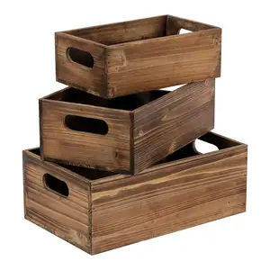 Home Decor Nesting Organizer Wooden, Set of 3 Rectangle Gift Wood Crates, Storage Container