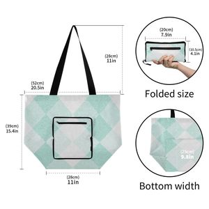 Bolsa de Mano Personalizada de Nailon, Color Blanco Menta, con Diseño de Diamantes, Bolsillo con Cremallera, para Compras y Promoción Comercial - Product Image 3