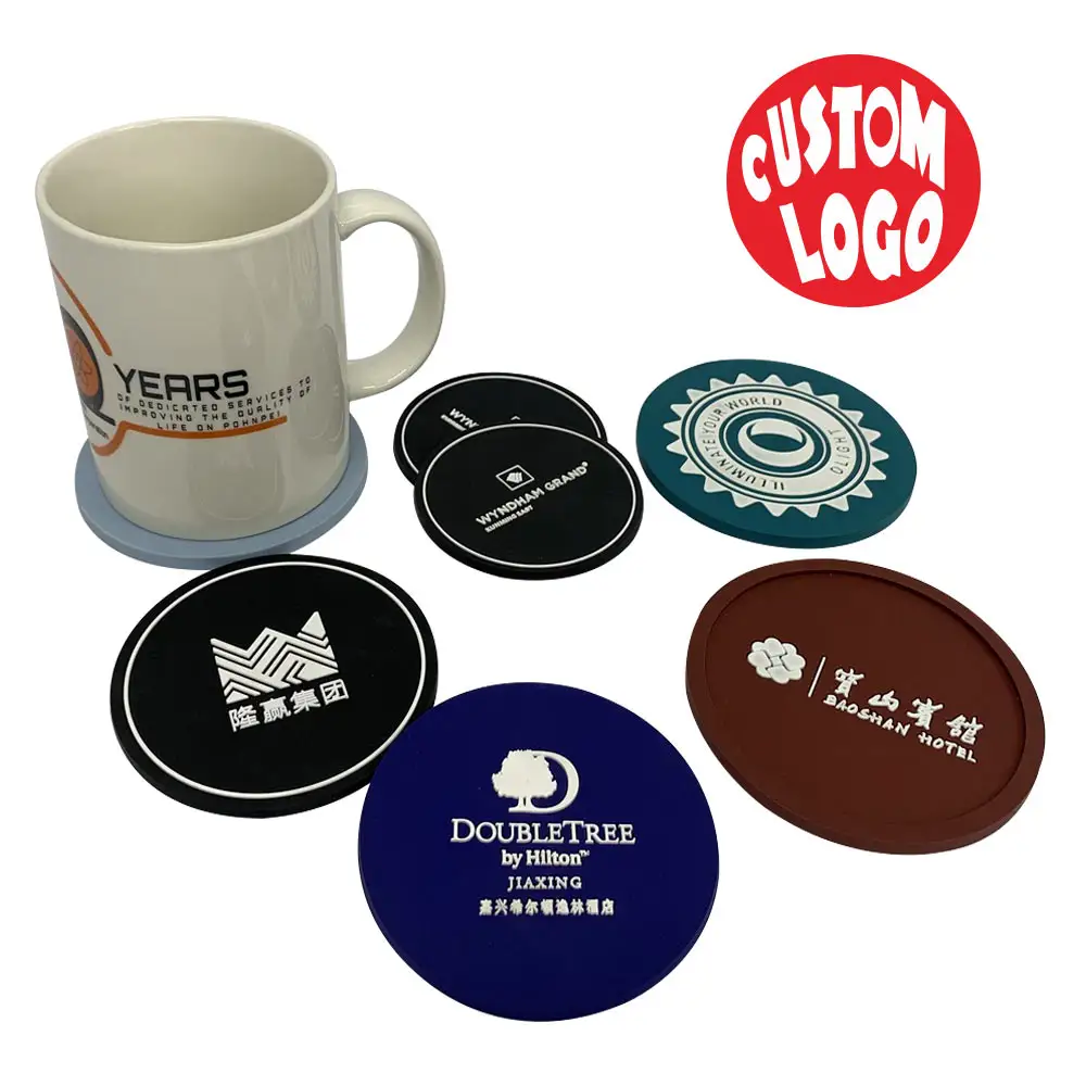 Custom Printed Logo Promotional 3D round Silicone Coaster For Drink Cup Mat set Soft PVC Rubber Coaster Bar Beer Custom Coaster