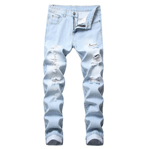 Jeans vintage pour homme, lavage moyen, taille mi-haute, déchirés, coupe droite, slim fit, non élastiques, denim <span class=keywords><strong>clair</strong></span> - Product Image 4