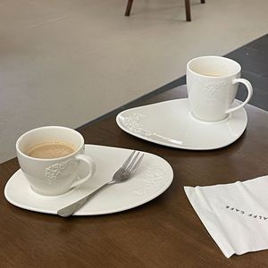 French High-End JADE Ceramic Porcelain Disposable Dessert <b>Cups</b> <b>Saucers</b> Modern Retro Embossed Design Party Use 201-300ml Spot - Product Image 1