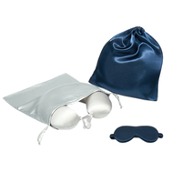 Ensemble de voyage en soie de mûrier : Oreiller de voyage, Masque de sommeil occultant, Sac de rangement – Accessoires de sommeil doux pour avion, bureau et repos