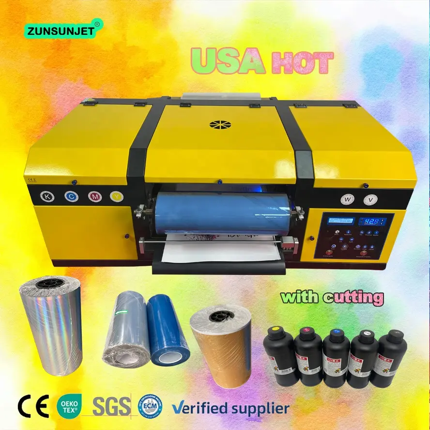 ZUNSUNJET uvdtf dtf uv impresora de uv dtf a3 uv stiker vinil printer dengan pernis Gratis Perangkat Lunak