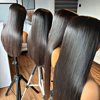 Peluca de Cabello Humano Liso Natural Vietnamita con Cutícula Alineada, Pre-Desplumada, Sin Pegamento, con Encaje Frontal HD, Súper Doble Trama