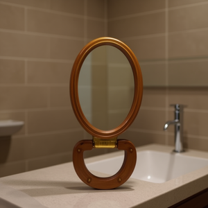 ESPEJO Miroir de salle de bain elliptique double face, taille 5, forme ovale avec cadre en bois - Product Image 3