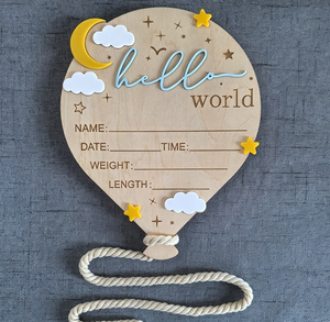 Uionen Plaque en bois « Hello World » pour annonce de naissance, plaque de marquage des étapes de croissance du bébé, nom, date, poids, longueur, accessoire photo pour nouveau-né - Product Image 2