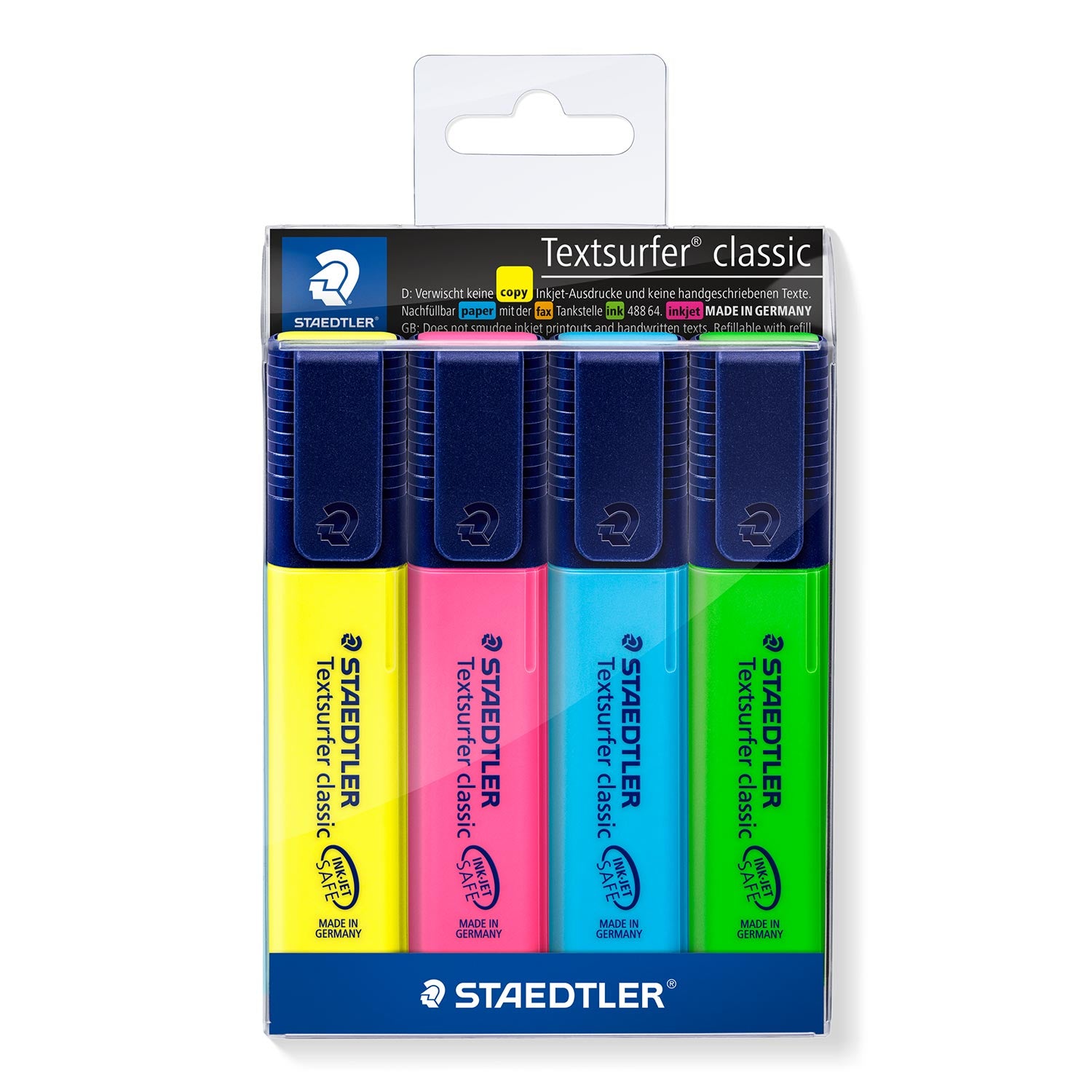 Хайлайтеры Staedtler, 4 разных цвета, линия 1 мм и 5 мм