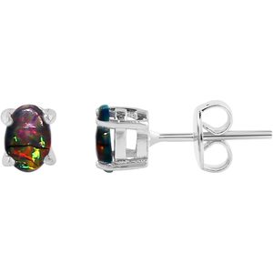 YASHEE Black <b>Opal</b> Stud <b>Earrings</b> Oval Shape Silver Plated For Women Chakra Healing Crystal Birthstone Jewelry - Product Image 1