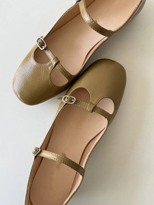 <span class=keywords><strong>Ballerine</strong></span> Casual da <span class=keywords><strong>Donna</strong></span> in Vera Pelle, Slip-On <span class=keywords><strong>con</strong></span> Punta Quadrata e Fibbia, Marrone Kaki, Scarpe Estive - Product Image 4