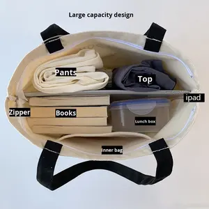 Borsa in tela da donna a tracolla singola, stile coreano, con cerniera, grande, estiva, per studentesse universitarie, per il trasporto di libri, ideale per Instagram - Product Image 4