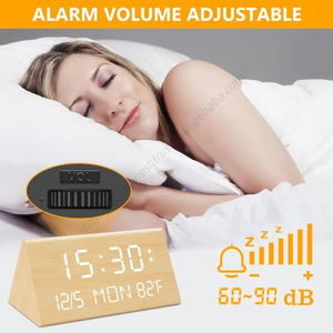 นาฬิกาปลุกดิจิตอล LED แบบตั้งโต๊ะรูปสามเหลี่ยมอเนกประสงค์ทันสมัยพร้อมจอแสดงอุณหภูมิและความชื้น ขายส่ง - Product Image 5