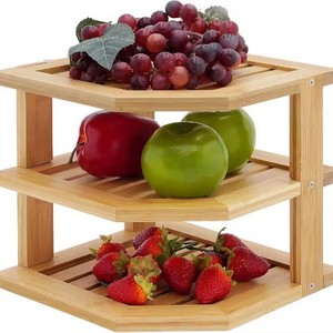 Bamboo 3 Tier Corner Shelf Octagonal Kitchen Storage Rack For Fruit <b>Vegetables</b> <b>Standing</b> Type - Product Image 1
