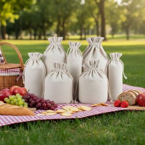 Sac en toile naturelle à fond rond avec cordon de serrage et poche pour l'emballage du riz/de la farine, portatif, écologique, recyclable, avec bracelet - Product Image 1