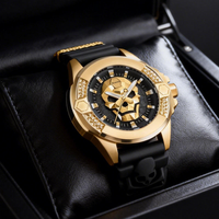 Montre mécanique automatique pour homme, boîtier plaqué or, bracelet en silicone noir, style hip-hop rock, grand cadran, montre-bracelet de luxe, cadeau de fête