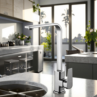 Robinet de cuisine moderne à rotation 360° pour hôtel, montage sur plan, mélangeur chaud/froid, levier unique, un trou, céramique brossée, thermostatique