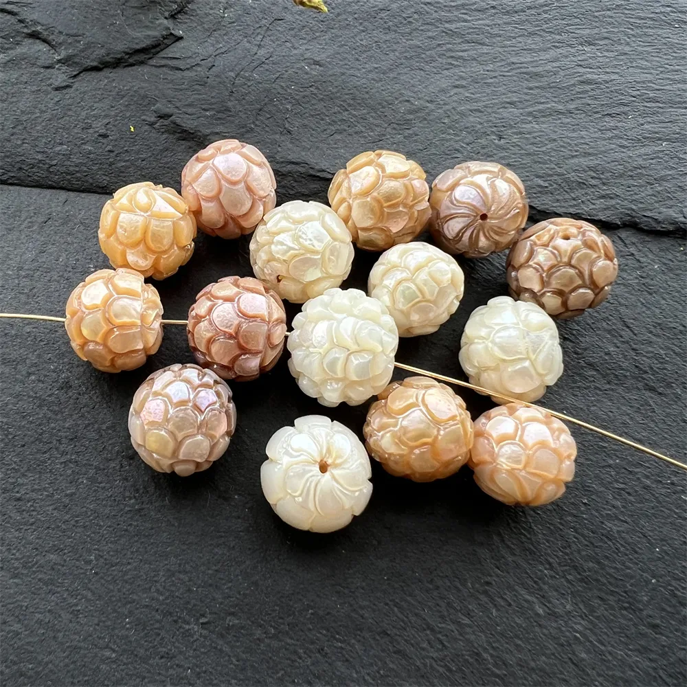 Approx 10 - 13mm Pink Lavender White Pearl Carved Pine Cone Design Loose Beads Fresh Water Pearl Spacer Beads DIY Jewelry Making