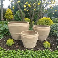Set Pot Bunga Fiber Cement Klasik untuk Taman Luar Ruangan, Ramah Lingkungan, Gaya Rustic, Warna Hitam/Putih/Abu-abu, Bentuk Bulat