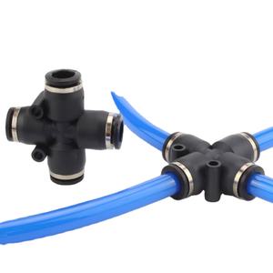 Aochente pza 4 דרך סניף לחצות פלסטיק שחור כחול אדום + דחיפת קו אוויר מפליז ב מחברים מהירים 4-12 מ "מ - Product Image 4