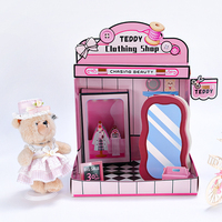 Set Mainan DIY Kreatif untuk Berdandan, Toko Fashion Beruang Teddy Miniatur dengan Berbagai Pakaian, Perlengkapan Aksesoris Pakaian Boneka Plush