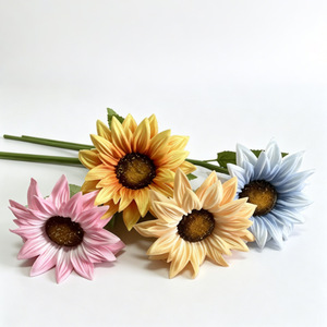 Tournesols artificiels en soie Meiduo Flower Industry, branche unique, orange, jaune clair, rose, bleu ciel, pour la décoration intérieure, Noël - Product Image 1