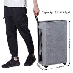 Slim <b>Laundry</b> Hamper Large Tall <b>Laundry</b> <b>Basket</b> on Wheels Clear Window Visible Dirty Clothes Hamper <b>Thin</b> Clothes Storage <b>Basket</b> - Product Image 6