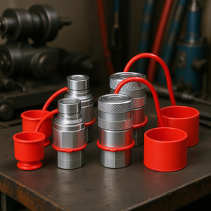 Acopladores Hidráulicos de Conexión Rápida de Cara Plana para Minicargadoras, 1/2 pulg. NPT ISO16028, con 4 Tapas Antipolvo, Accesorios de Acero Inoxidable - Product Image 2