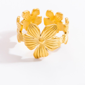 European American Style Leaf <b>Ring</b> 18k Gold Plated Stainless Steel <b>Open</b> Design Unisex Fashion Jewelry Gift - Product Image 5