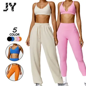 JY Newest Two Different Bottoms And Tops Styles Cross Back Bra Sports High Quality Clothes Women Luxury Cotton Pants Set