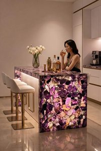 Îlot de salle de bain personnalisé en pierre semi-précieuse translucide, comptoir de cuisine en quartz <span class=keywords><strong>violet</strong></span> rétroéclairé, pierre précieuse <span class=keywords><strong>fluorite</strong></span> violette - Product Image 6