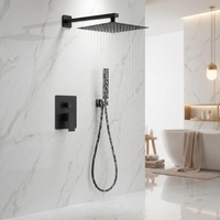 Ensemble de douche noir minimaliste haut de gamme avec système de mitigeur cascade et pluie, pour villa et hôtel, encastré