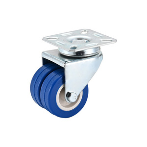 2 Inch Dual Wheel Flat Bottom TPR Swivel Caster Blue Industrial With Side Pedal Brake For Trolleys And Factories - Product Image 4