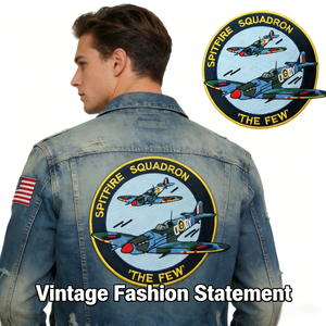 Patch Ricamata in PU Ecologica Vintage dell'Squadrono Spitfire 'The Few', Distintivo Decorativo per Appassionati di Aviazione e Piloti - Product Image 1