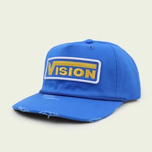 レトロビンテージディストレススブリム刺繍パッチ非構造化ロープロファイルコットン野球帽レザーストラップ付き - Product Image 1
