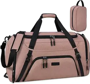 Gym Duffle Bag pour Femmes Hommes 40L Sacs de Sport Étanches Voyage avec Compartiment à Chaussures, Wet Pocket Large Black Bags