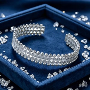 Bracelet manchette ouverte en acier inoxydable, plaqué or et argent, motif perles pyramidales, style Hiphop Punk, pour femmes et hommes, cadeau - Product Image 3
