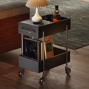 รถเข็นขนาดเล็กหลายชั้นสไตล์วินเทจ ชั้นวางของโลหะขนาดใหญ่แบบเคลื่อนย้ายได้ โต๊ะข้างโซฟาสำหรับเก็บอาหาร - Product Image 2