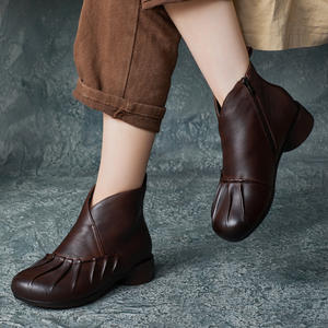 Bottes pour hommes en cuir de vachette, style britannique, faites à la main, à lacets, à talon bloc, pour l'automne et l'hiver - Product Image 1